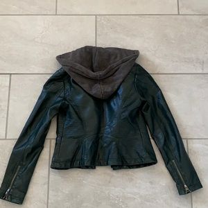 Free People Green Leather Jacket with Hood